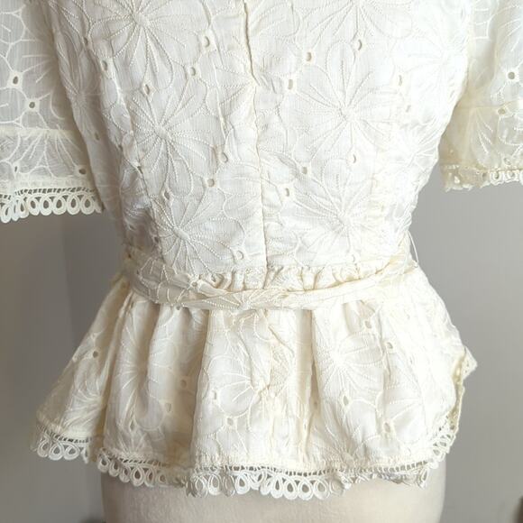 Lulus Coquette Eyelet Lace Embroidered Ruffed Top With Belt Meduim - Picture 9 of 11